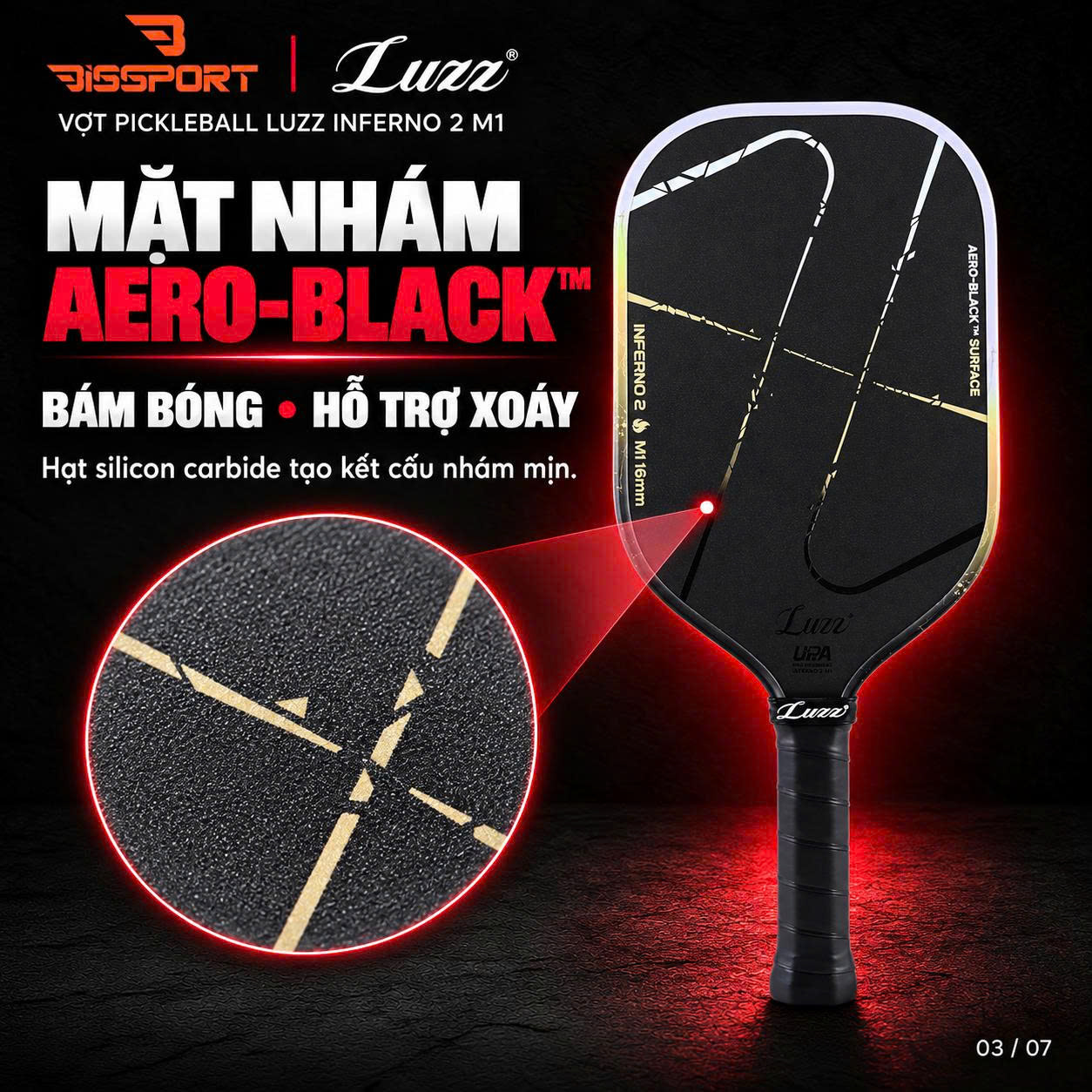Vợt Pickleball LUZZ Inferno2 M1 Chính Hãng - 16mm - Lõi Foam MPP2 - Đánh Công Mạnh - Xoáy Tốt - Bền Bỉ - Ổn Định